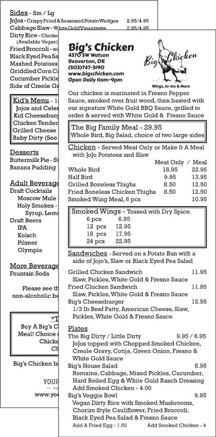 Bigs Menu